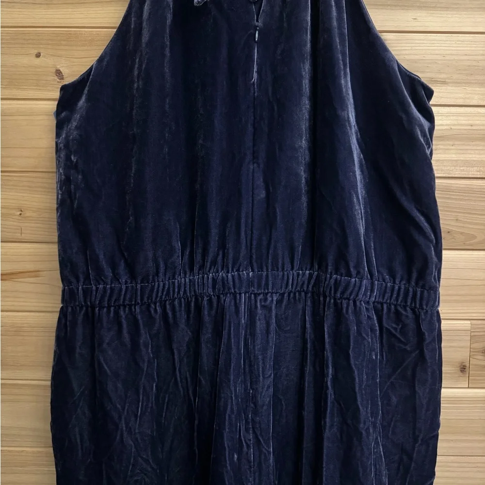 Loft XL Indigo Crushed Velvet Halter Relaxed Jumpsuit Pockets Fall Velour Party